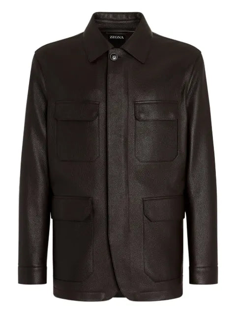 Zegna leather flap-pockets jacket