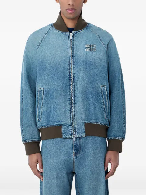 Miu Miu rib trims logo denim jacket