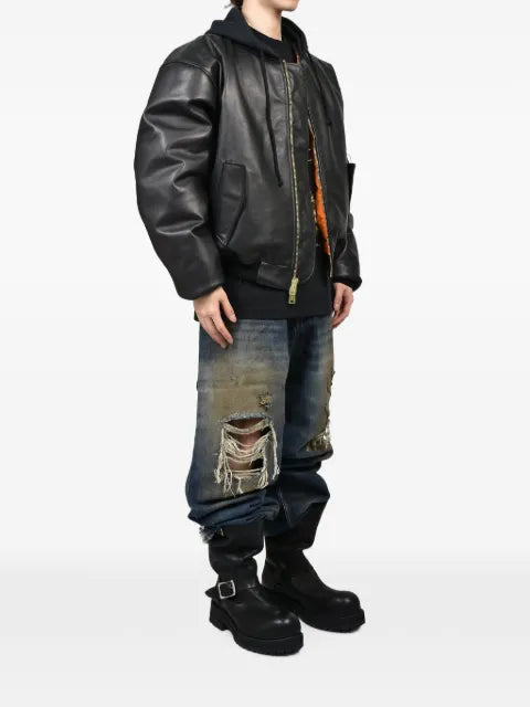 VETEMENTS hooded reversible leather bomber jacket