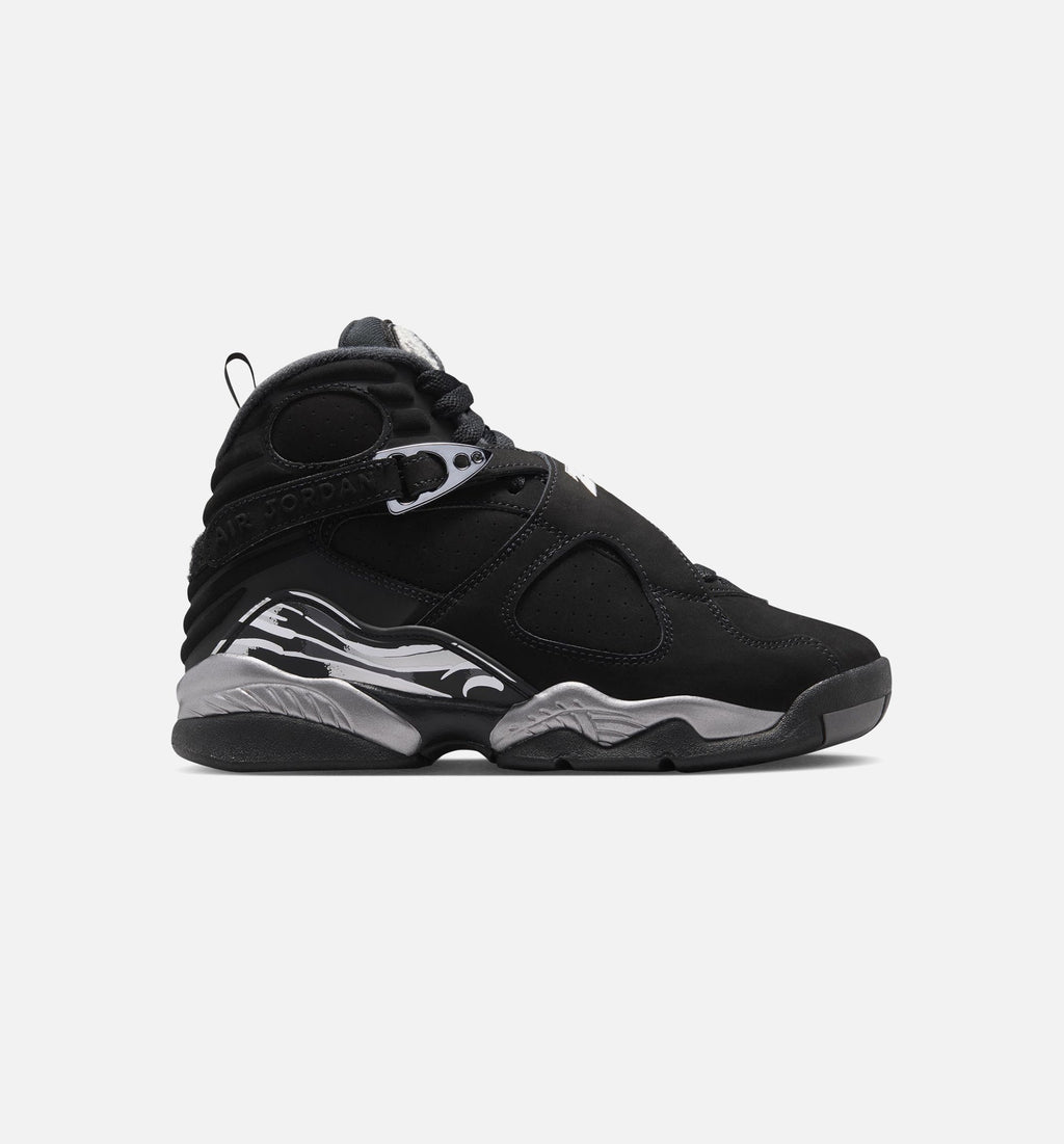 Air Jordan 8 Retro Chrome Black and Light Graphite Grade School Sneakers - Black/White/Light Graphite