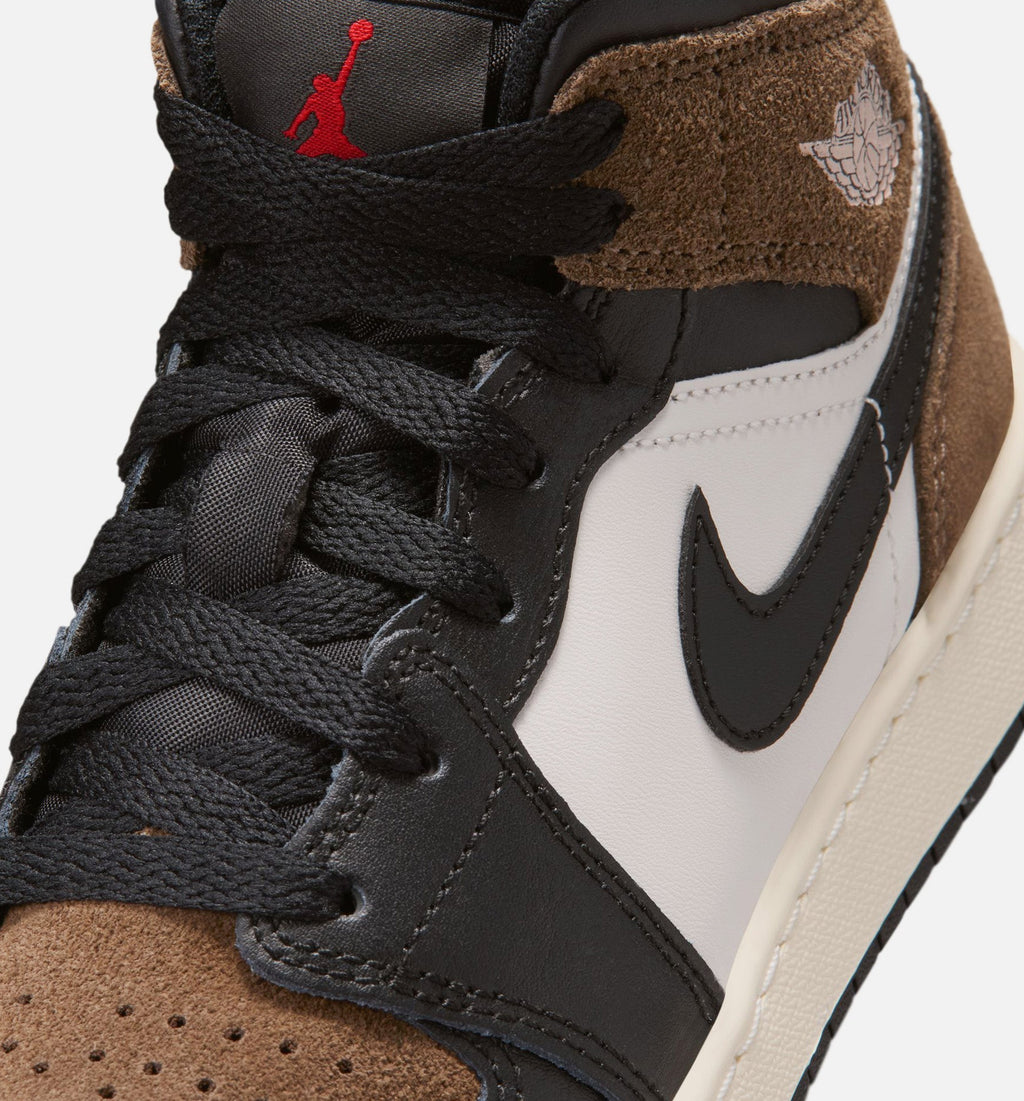 Air Jordan 1 Mid Youth Lifestyle Sneakers - Black/Phantom/Palomino/University Red