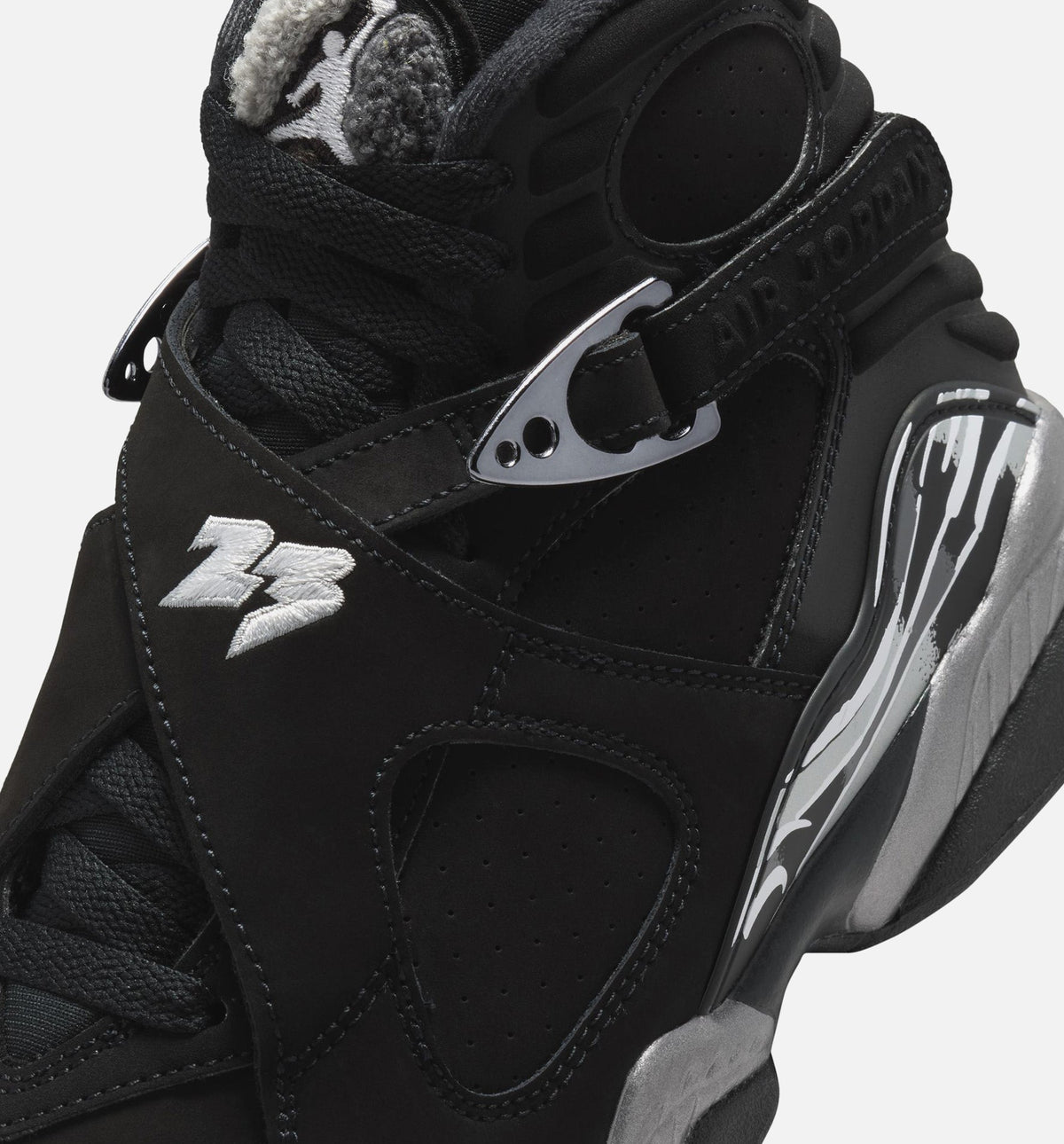 Air Jordan 8 Retro Chrome | Grade School Lifestyle Shoe | Black/White/Light Graphite