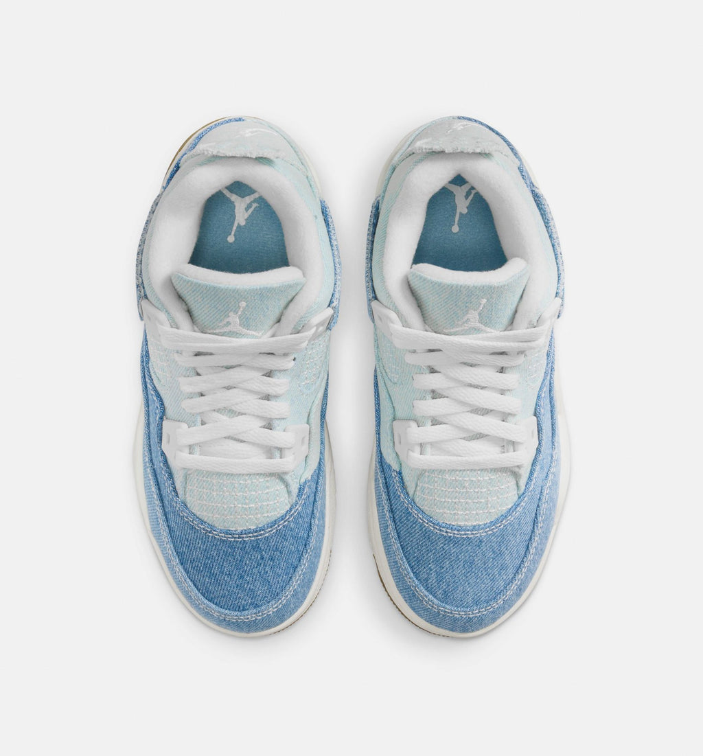 Air Jordan 4 Retro Worn Blue Preschool – Sail/Worn Blue/Metallic Gold