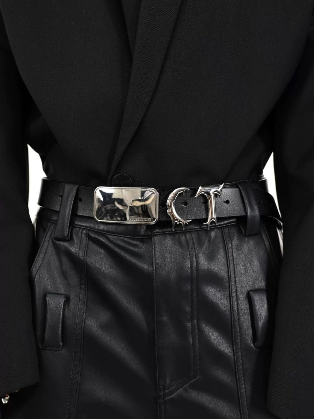 Argue Culture Logo Liquid Metal Belt Avant-Garde Spliced Leather Waist