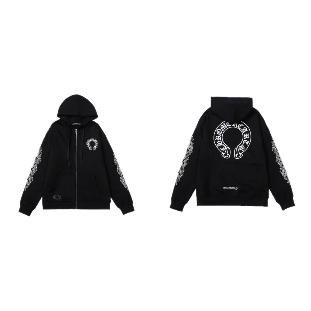 Chrome Hearts Horseshoe Sanskrit Cross Zip Up Hoodie Streetwear Unisex