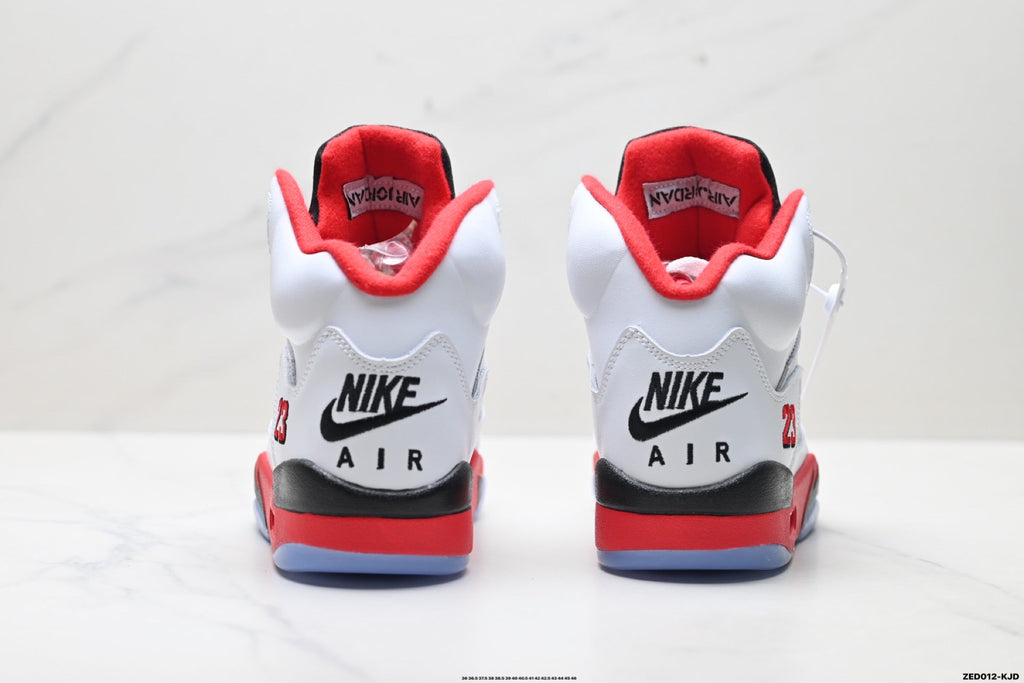 Air Jordan 5 Retro White Fire Red Black Sneakers