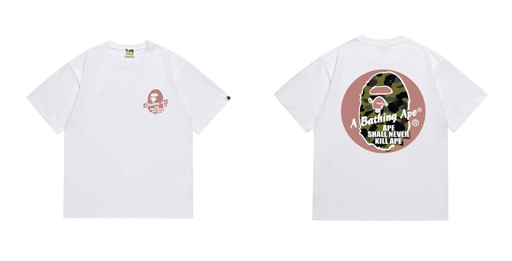 BAPE Pink Accent Ape Circle Graphic T-Shirt