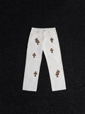 Chrome Hearts Leopard Cross Patch White Jeans