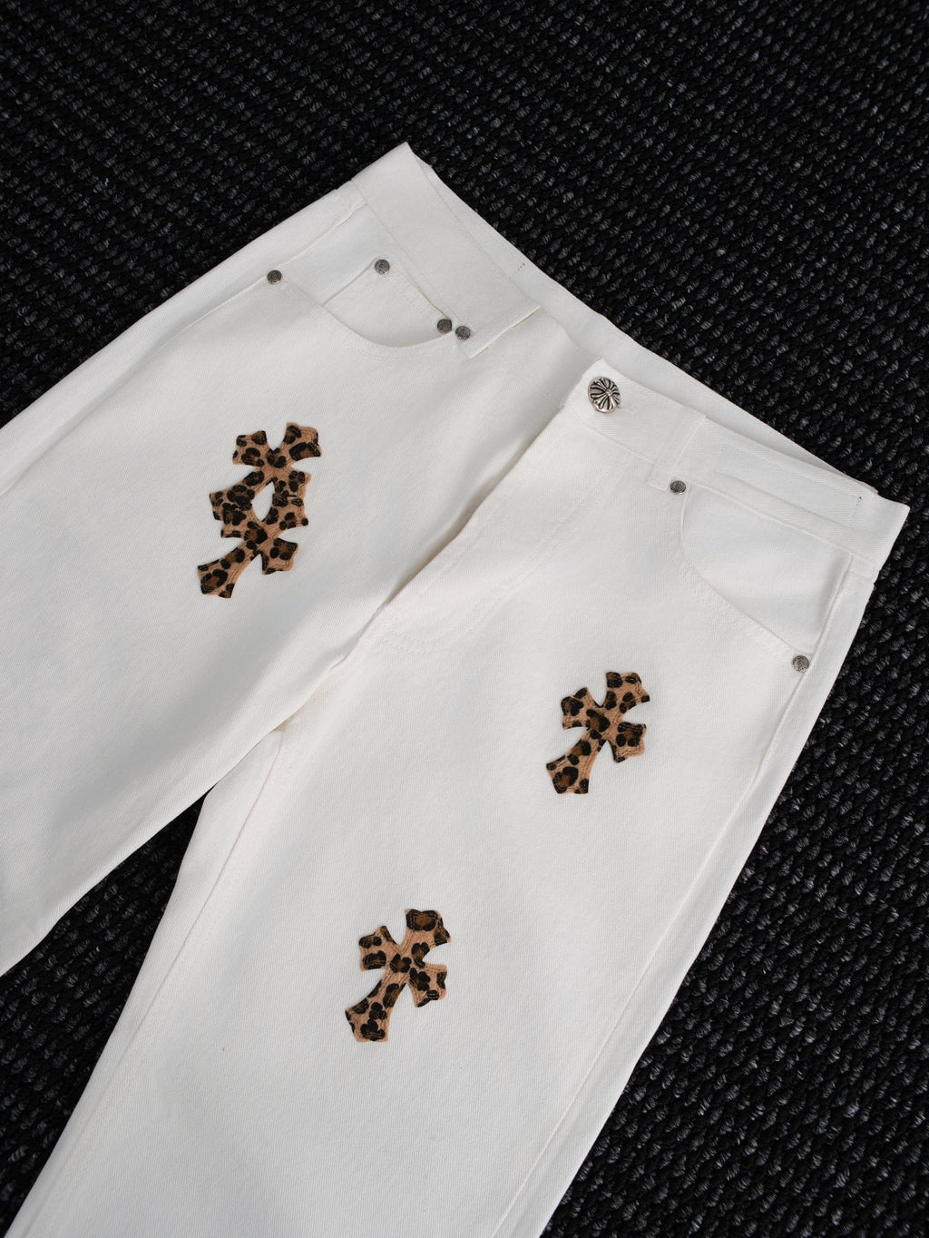 Chrome Hearts Leopard Cross Patch White Jeans