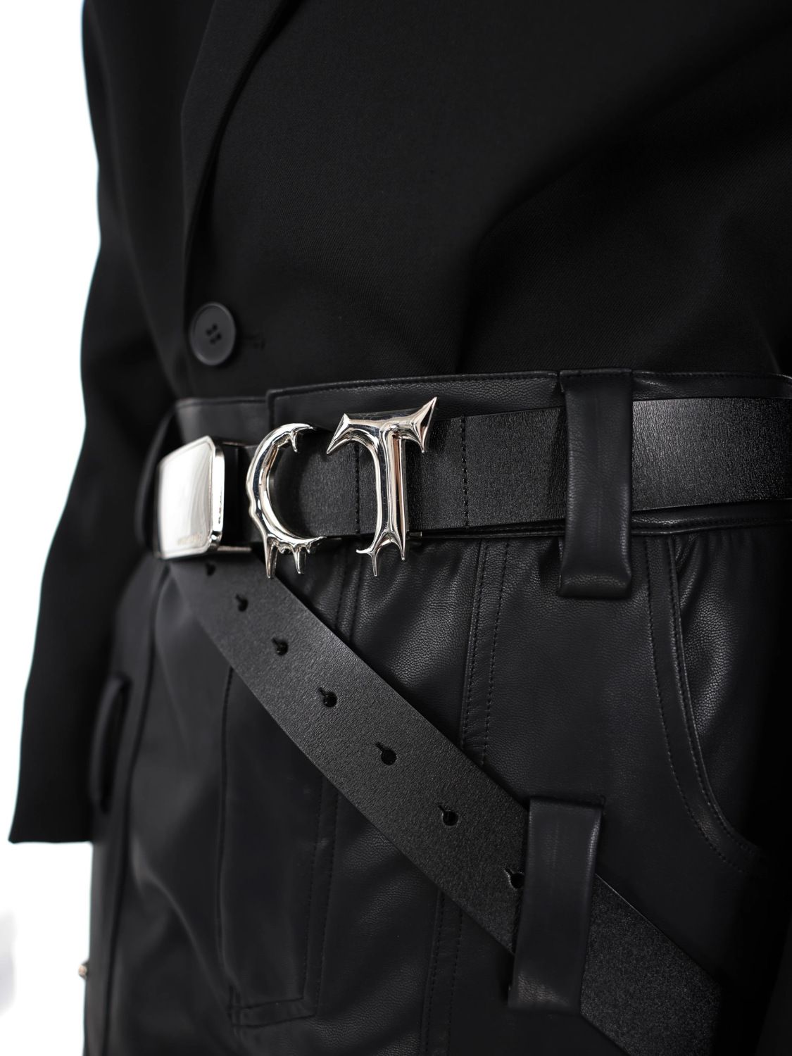 Argue Culture Logo Liquid Metal Belt Avant-Garde Spliced Leather Waist