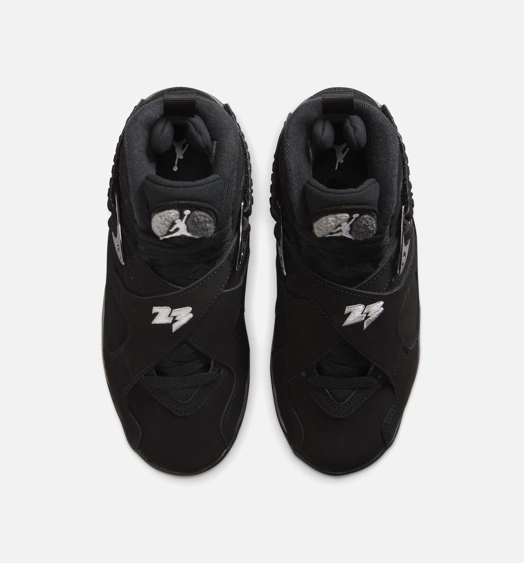 Air Jordan 8 Retro Chrome Black and Light Graphite Grade School Sneakers - Black/White/Light Graphite