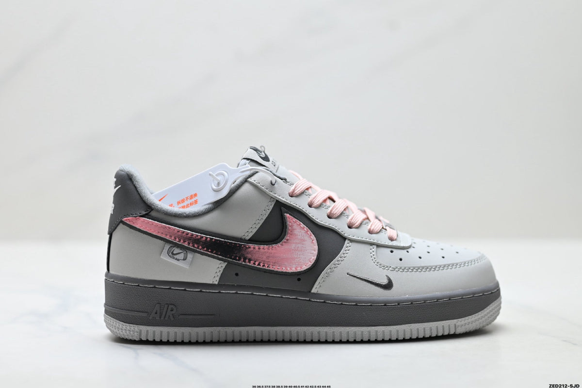 Nike Air Force 1 Low Gray Black Pink Unisex Sneakers Style 09