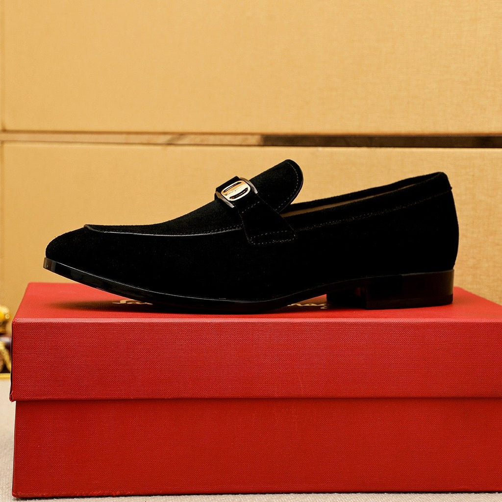Ferragamo Men's Black Buckle Slip-On Loafers