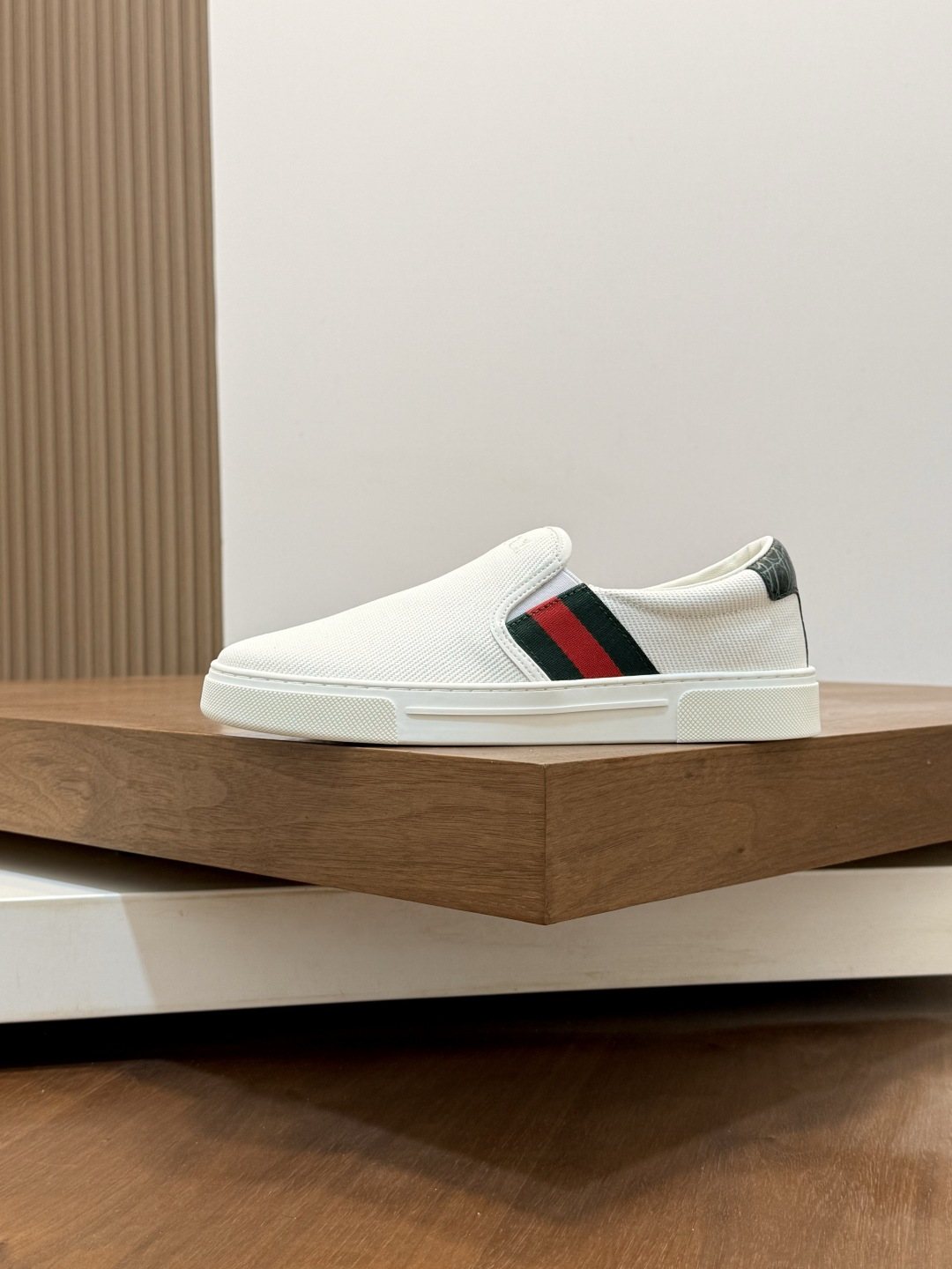 Gucci White Stripe Slip-On Sneakers