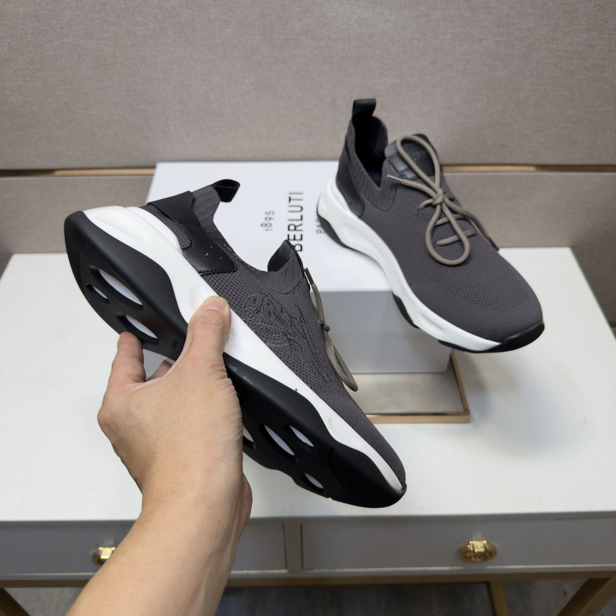 Berluti Charcoal Gray Lace-Up Sneakers