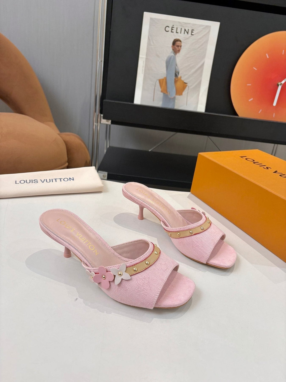 Pink Floral Slingback Heeled Sandals