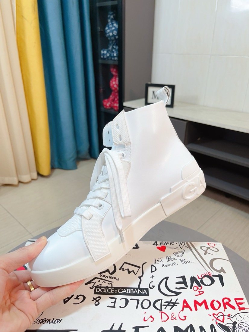Dolce & Gabbana White Lace-Up High-Top Sneakers