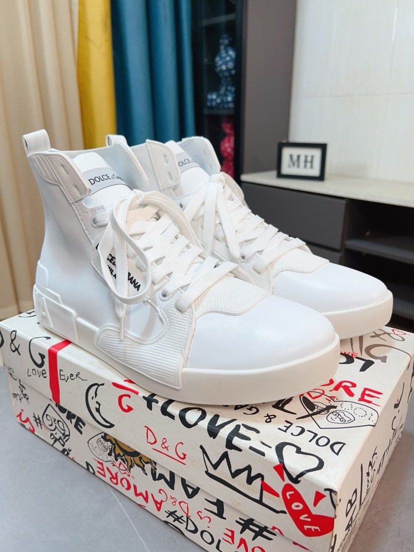 Dolce & Gabbana White Lace-Up High-Top Sneakers