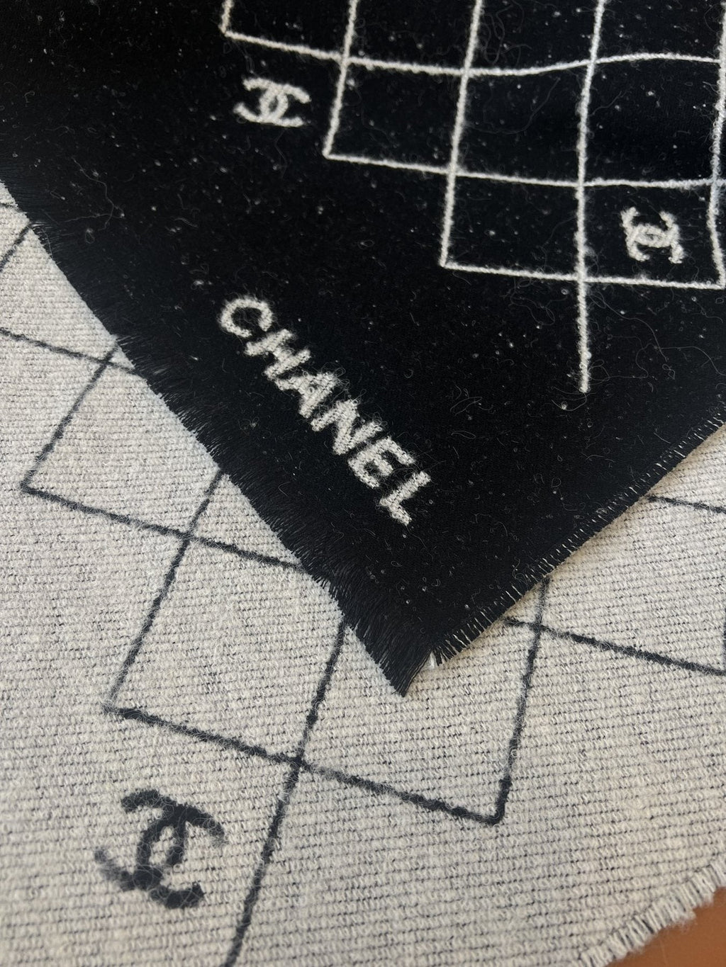 Chanel Black & Ivory Grid Shawl