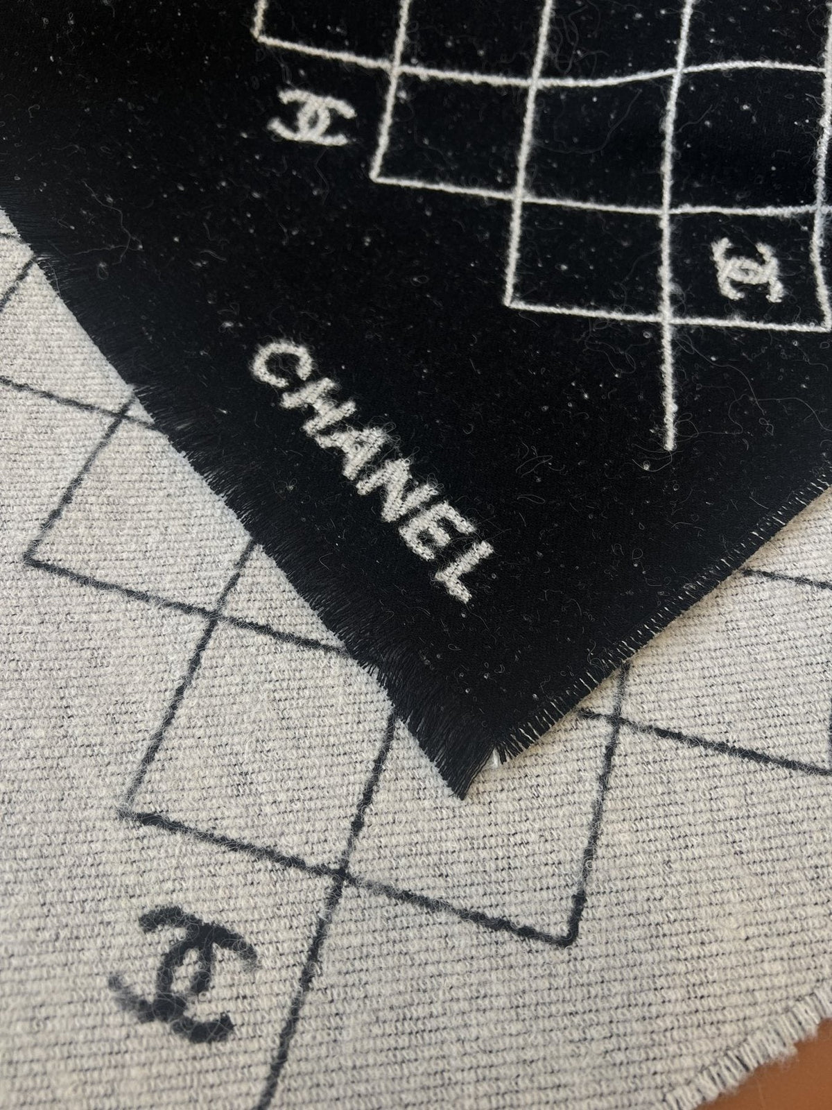 Chanel Black & Ivory Grid Shawl