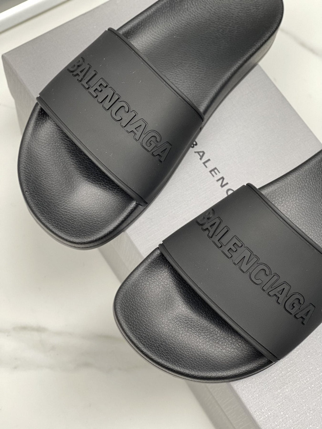 Balenciaga Black Embossed Slide Sandals