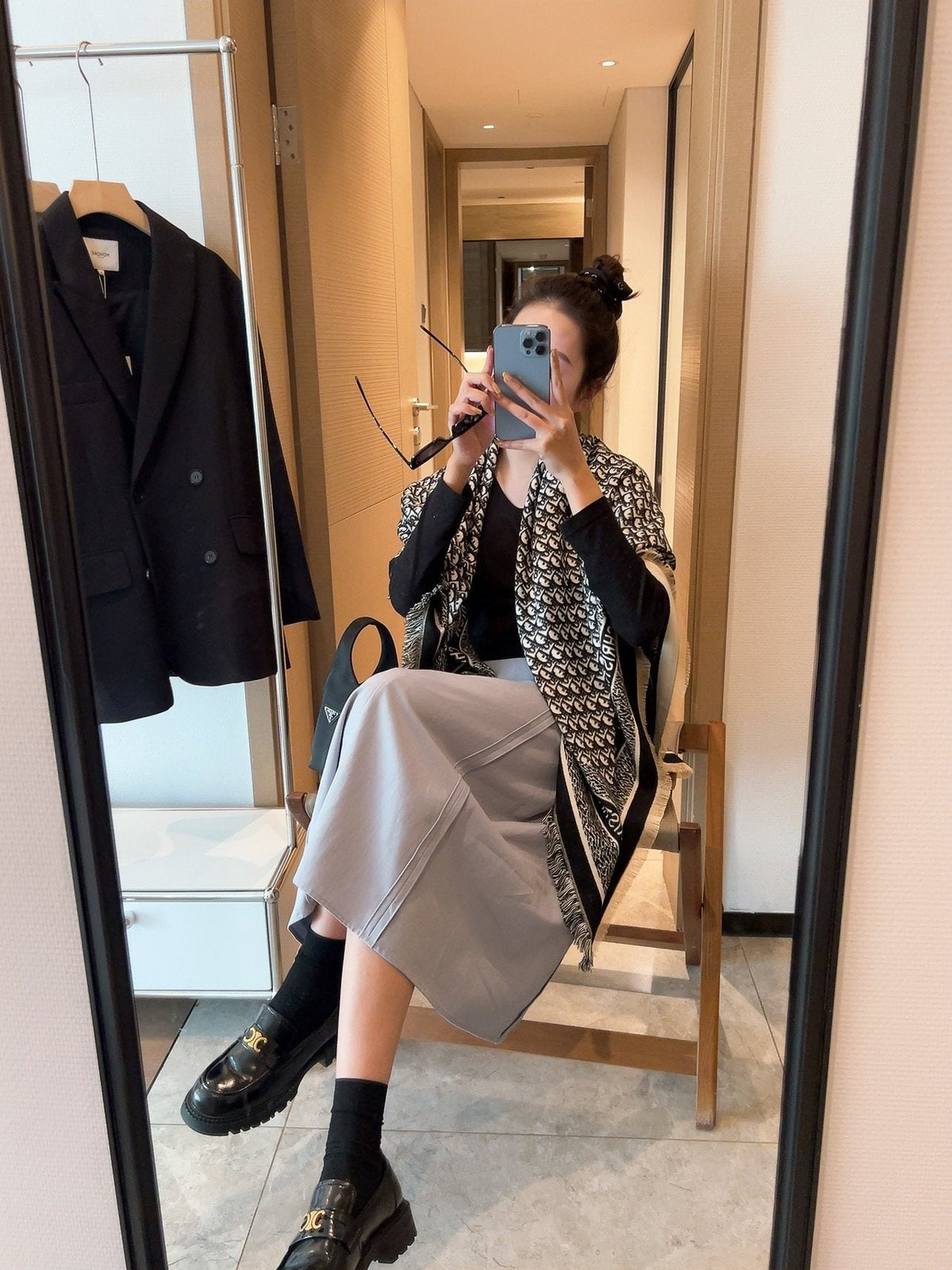 Dior Monogram Fringe Square Scarf