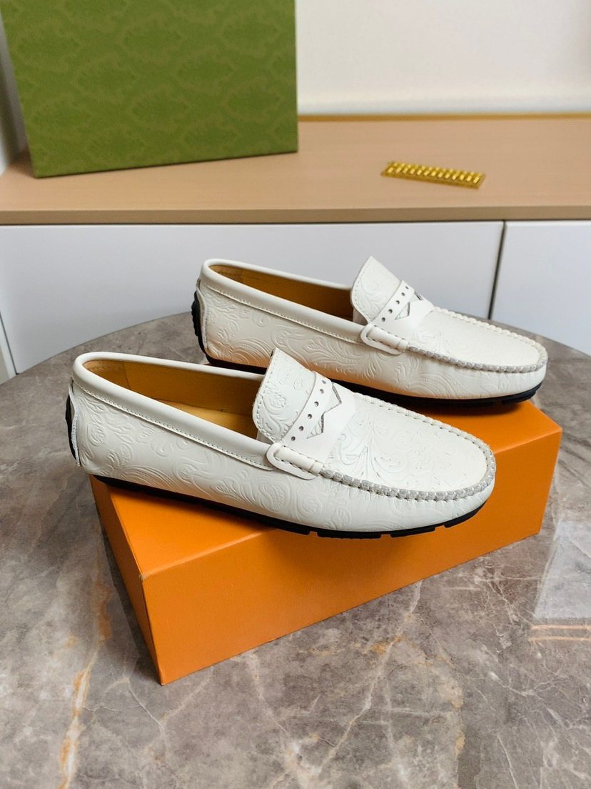 Louis Vuitton Men's White Leather Moc-Toe Loafers