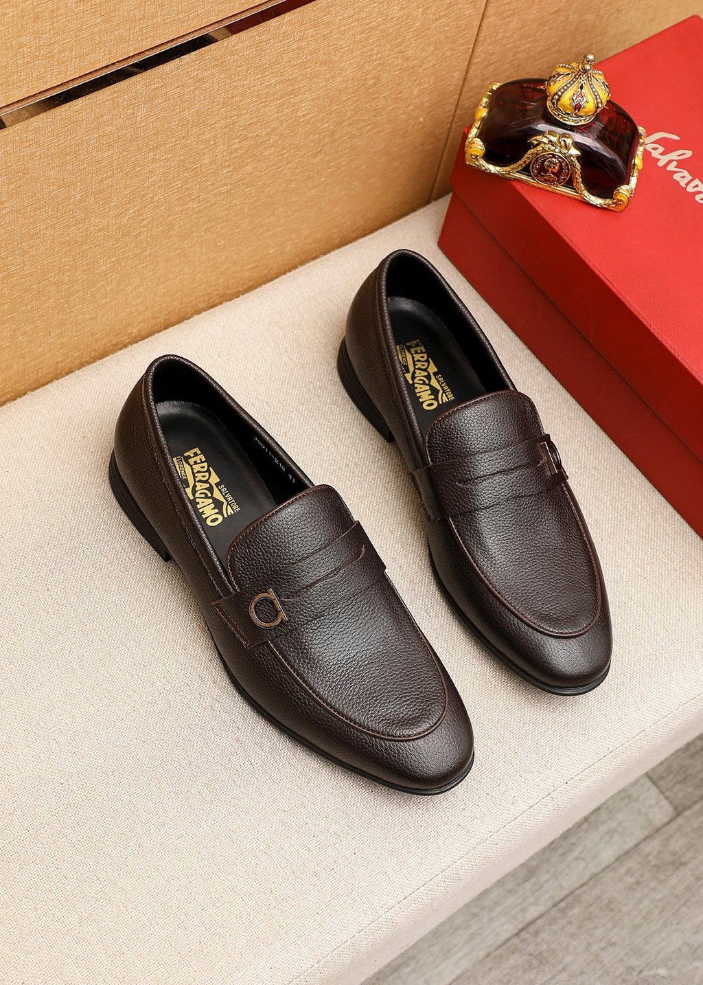 Ferragamo Textured Metal-Strap Loafers