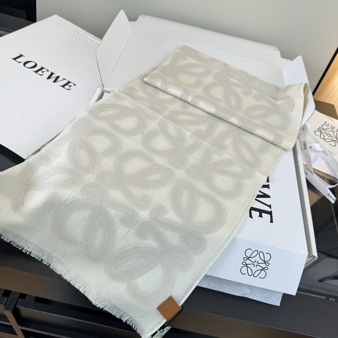 LOEWE Ivory Anagram Fringe Scarf