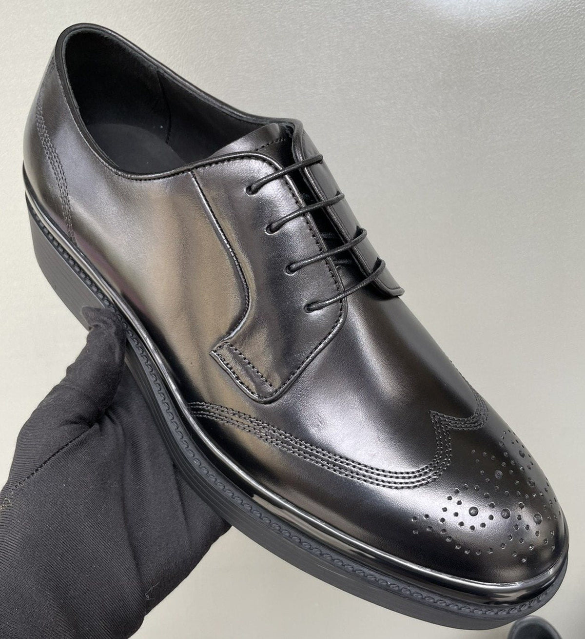 Prada Black Brogue Lace-Up Dress Shoes - Leather Lining