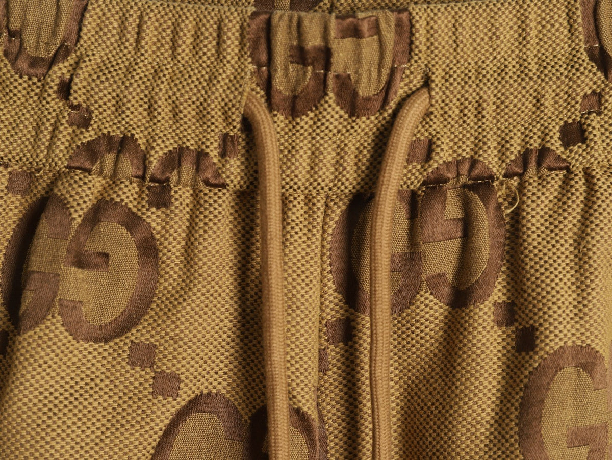 Gucci Large Double-G Allover-Motif Drawstring Shorts - Tan